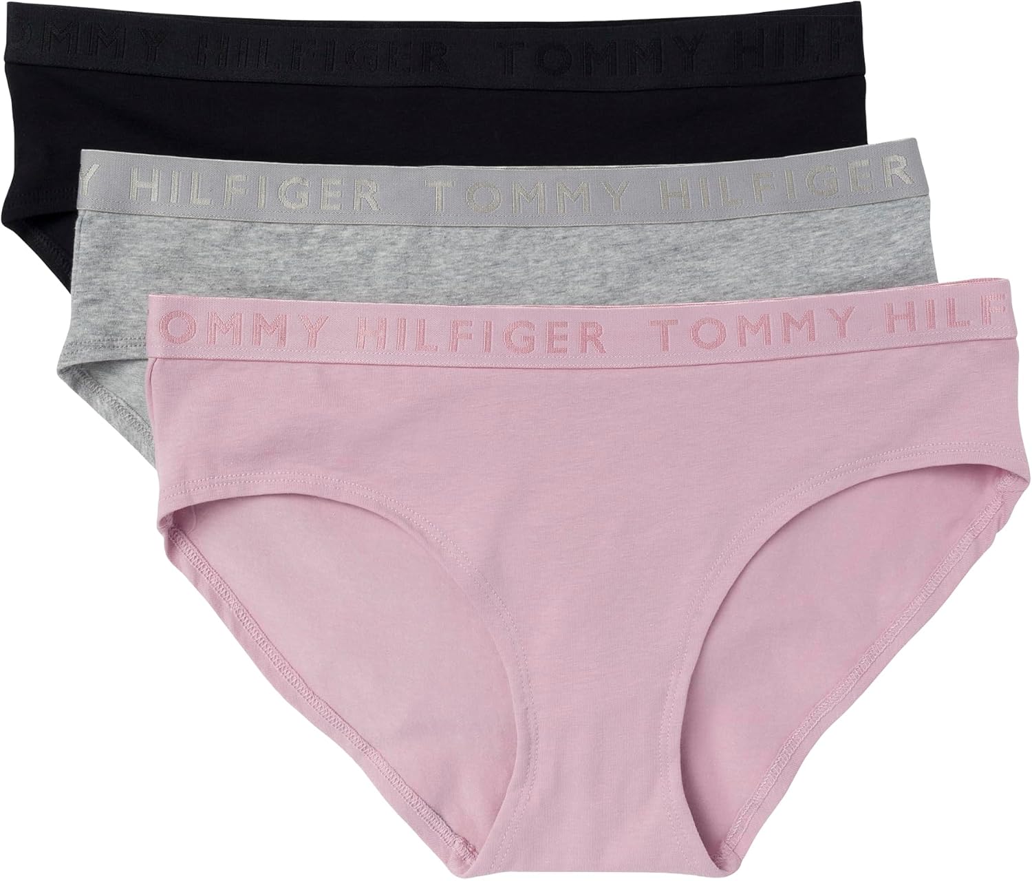 

Женское хлопковое нижнее белье Tommy Hilfiger Hipster с эластичным поясом, упаковка из 3 пар, Dawn Pink/Heather Grey/Black