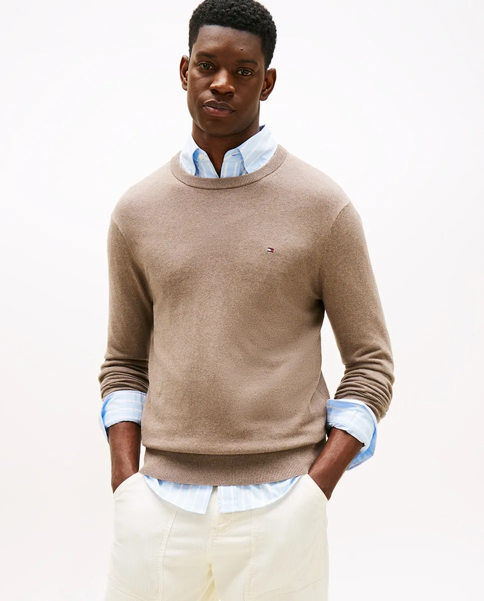 

Мужской однотонный свитер с круглым вырезом Tommy Hilfiger, бежевый