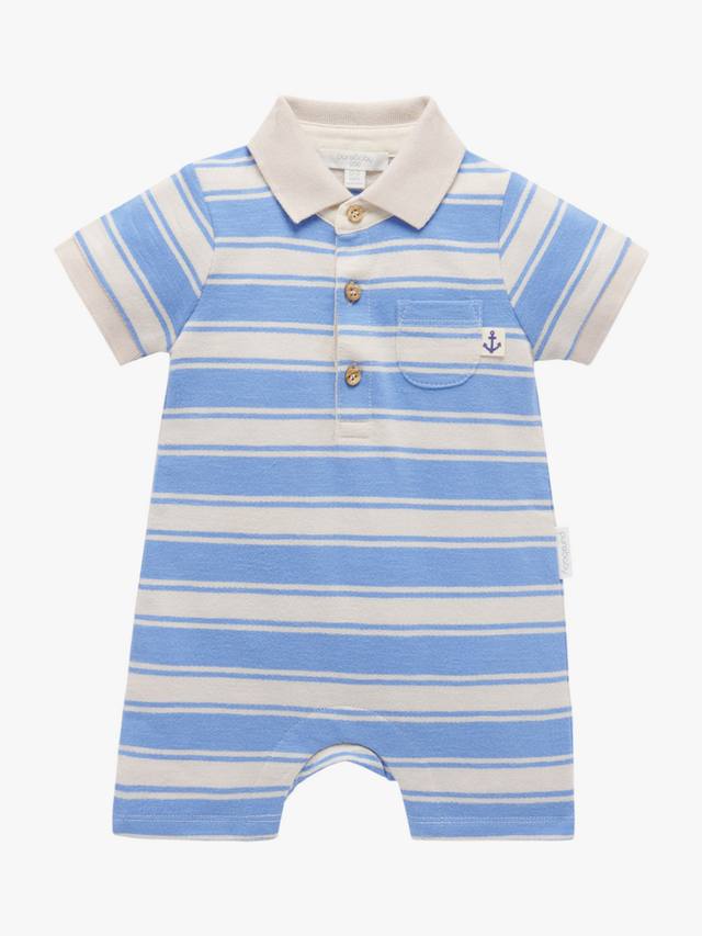 

Детский комбинезон поло из органического хлопка Purebaby, цвет Ocean Stripe