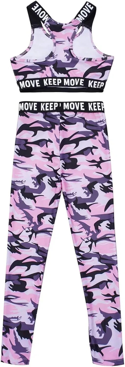 Детский спортивный костюм с топом и леггинсами easyforever 2 предмета, Camouflage Pink — фото 4
