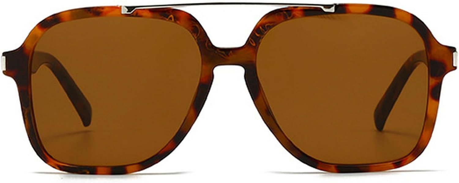 

Модные солнцезащитные очки большого размера с квадратной оправой и двойной перемычкой для женщин, очки-пилот с защитой от УФ-излучения UV400, ретро-очки для мужчин, темно-зеленые солнцезащитные очки mincl, Leopard Brown