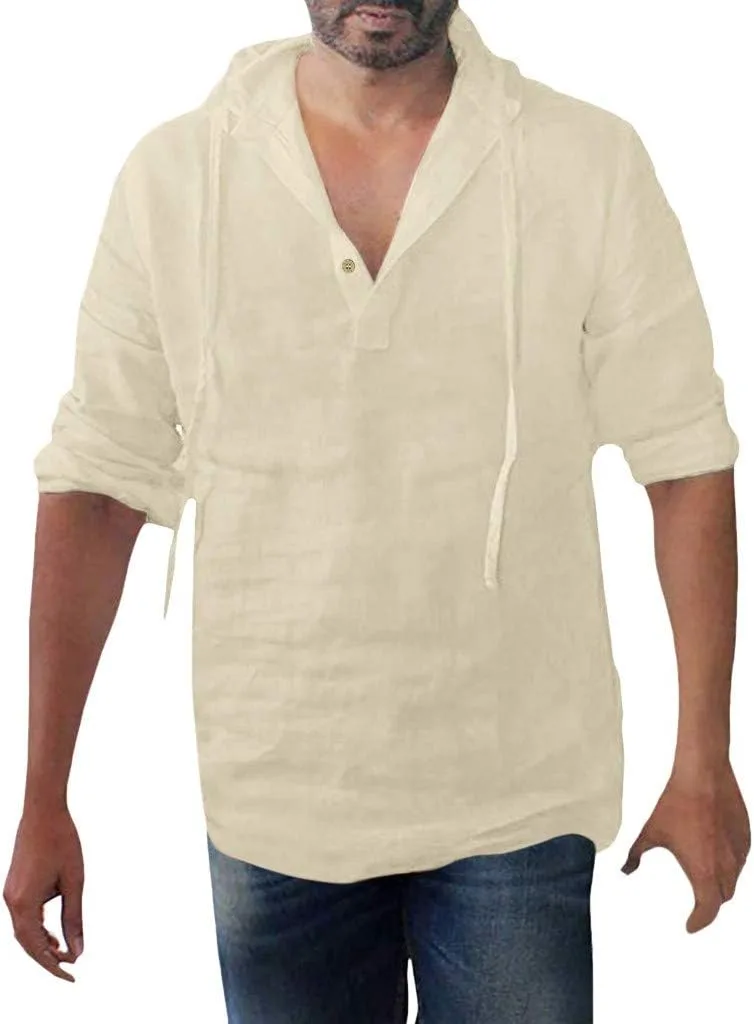 

Мужская льняная толстовка с капюшоном на пуговицах