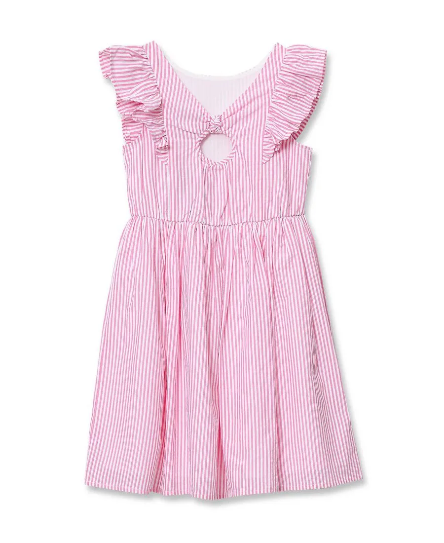 Детское платье с коротким рукавом из сирсакера Lands' End, oxford розовый stripe — фото 2
