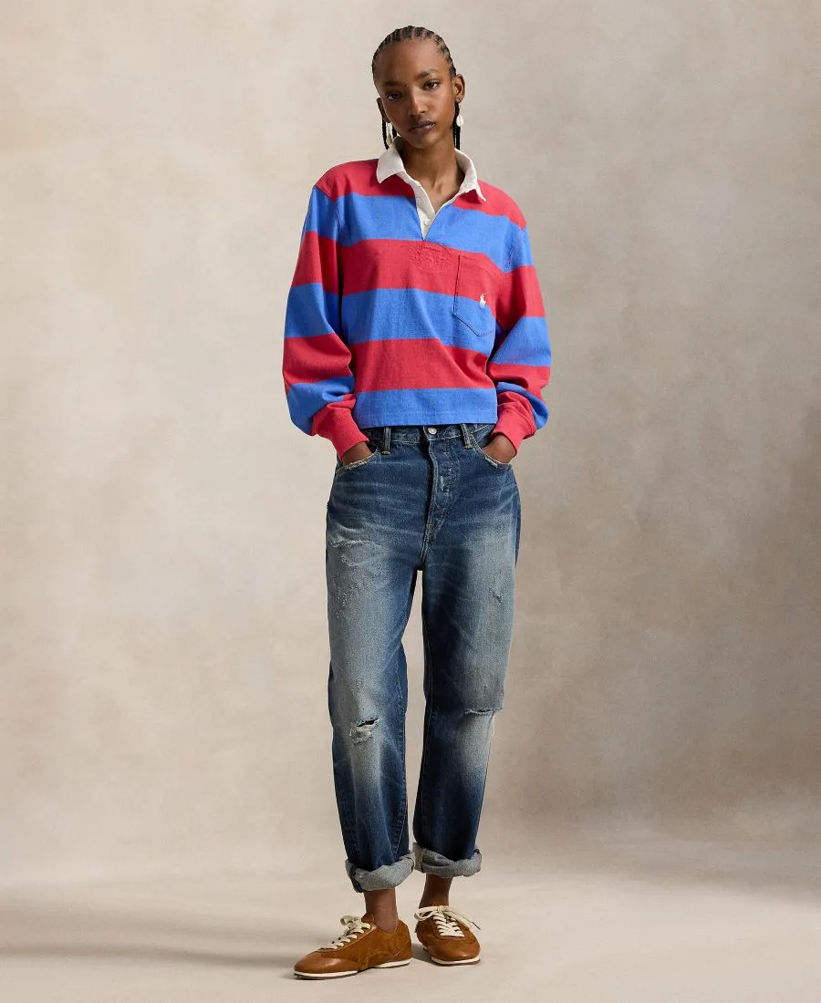 Женская регбийная рубашка в широкую полоску Polo Ralph Lauren, красный/синий — фото 2