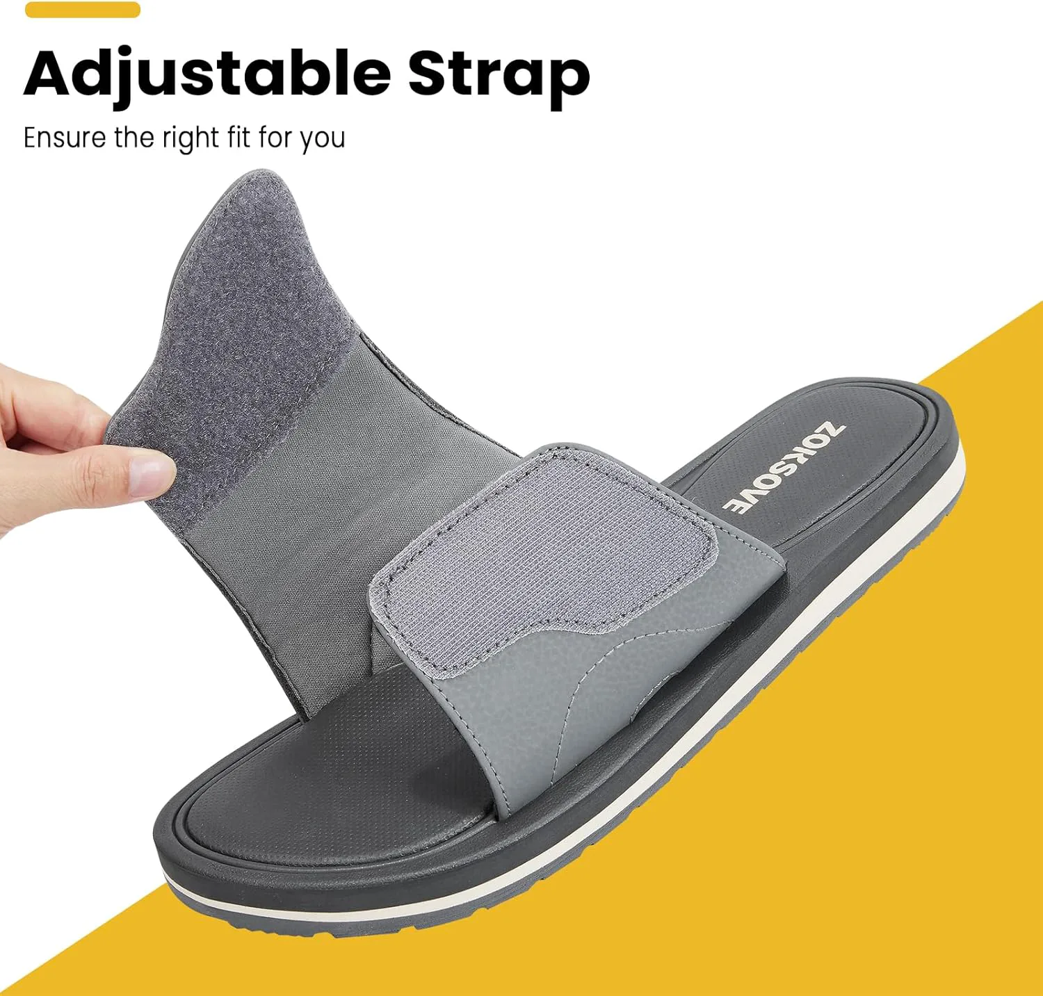 

Слайды для мужчин - регулируемые шлепанцы на слайде, открытый носок, с амортизирующей стелькой из пены памяти, пляжные сандалии - удобная летняя обувь для дома и улицы - черные, размер 7 ZOKSOVE, серый