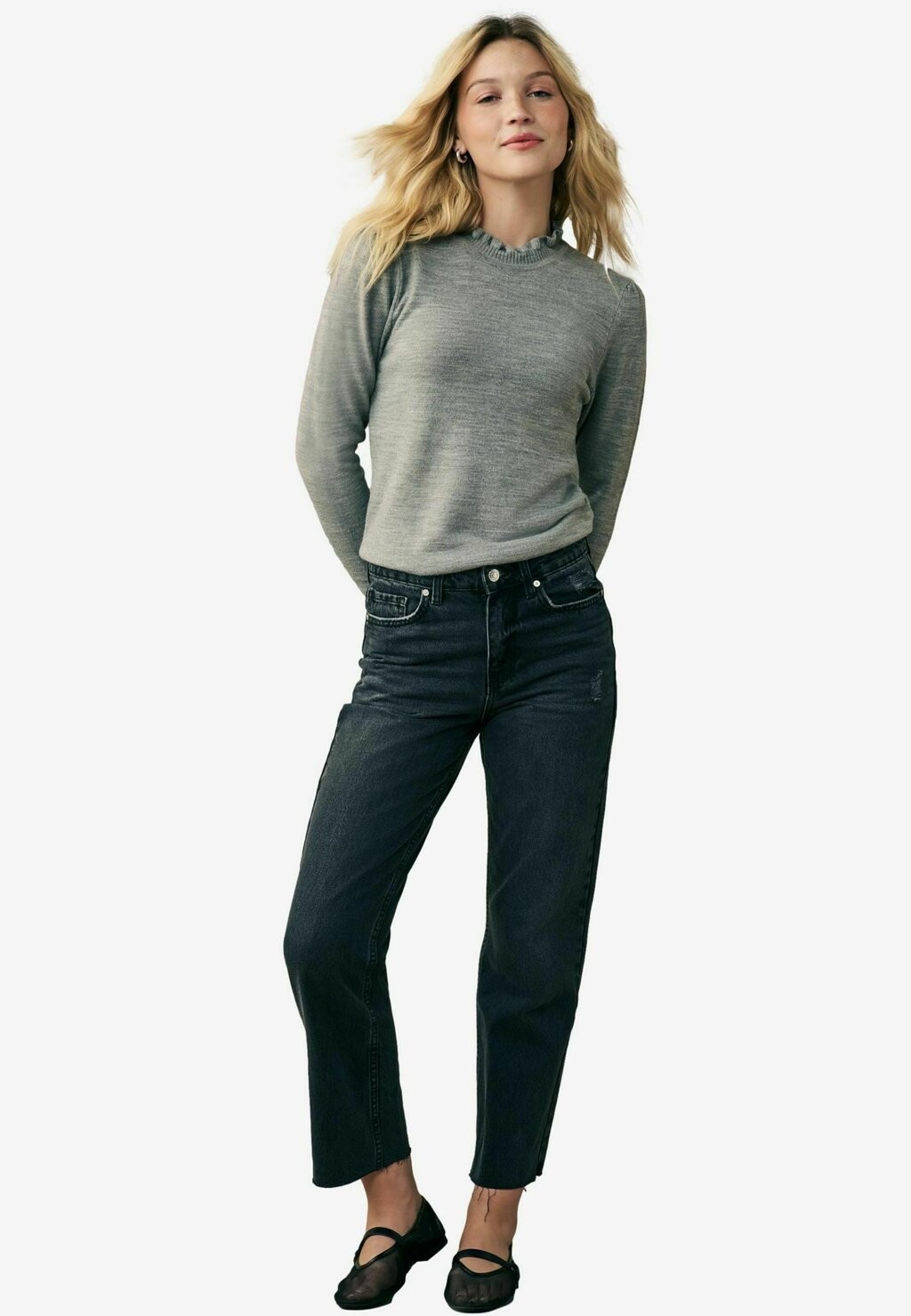 

Джемпер REGULAR FIT FRILL TRIM POLO NECK Laura Ashley, серый