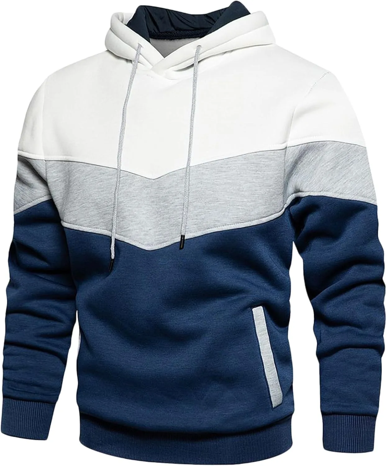 Мужской худи с цветными блоками и карманом-кенгуру Slim Fit — фото 2