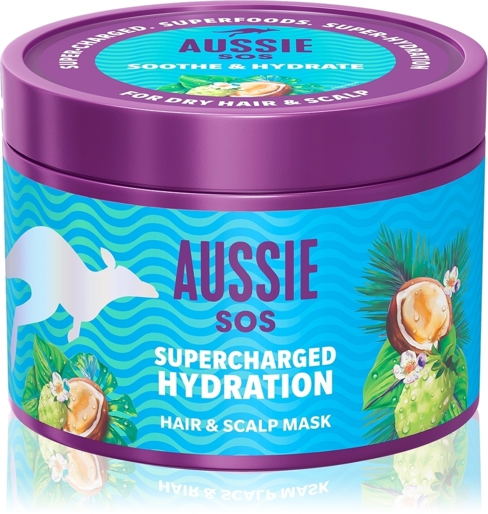 

Успокаивающая увлажняющая маска SOS Supercharged Hydration для волос и кожи головы Aussie, 500 мл