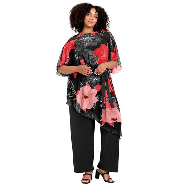 

Женский комбинезон с сетчатой накладкой plus size Avenue, Red Bold Blossom