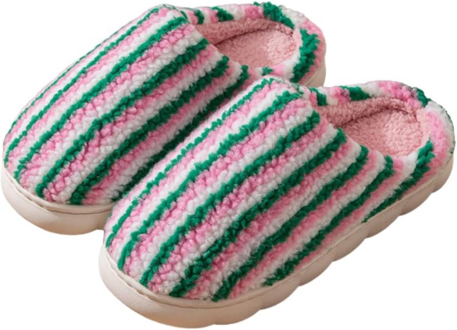 

Мягкие домашние тапочки для женщин и мужчин, теплые, в полоску, с цветовыми блоками, нескользящие, из мягкого плюша, уютные, на флисовой платформе, модные, осенне-зимние, для улицы и дома, для спальни Generic, розовый