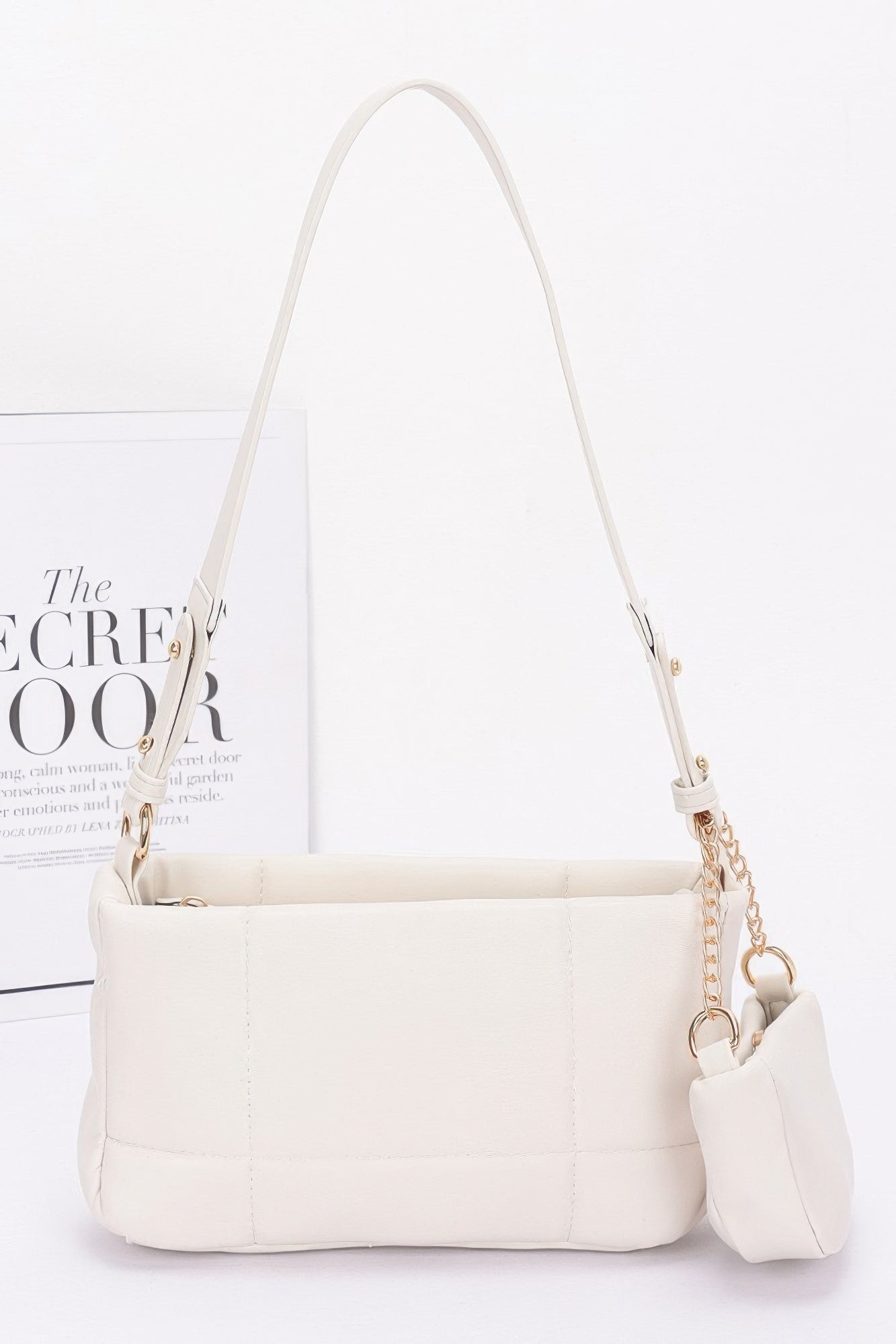 

Женская стеганая сумка через плечо из искусственной кожи с чехлом для AirPods FASHNZFAB, слоновая кость