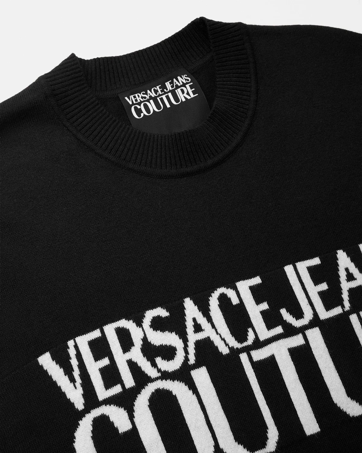 Жаккардовый вязаный свитер из хлопка VERSACE, черный — фото 2