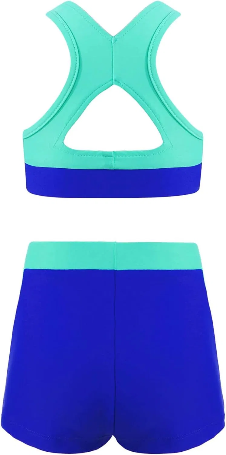 Детский спортивный комплект с пайетками Mufeng, топ и шорты, Stretchy Navy Blue — фото 2