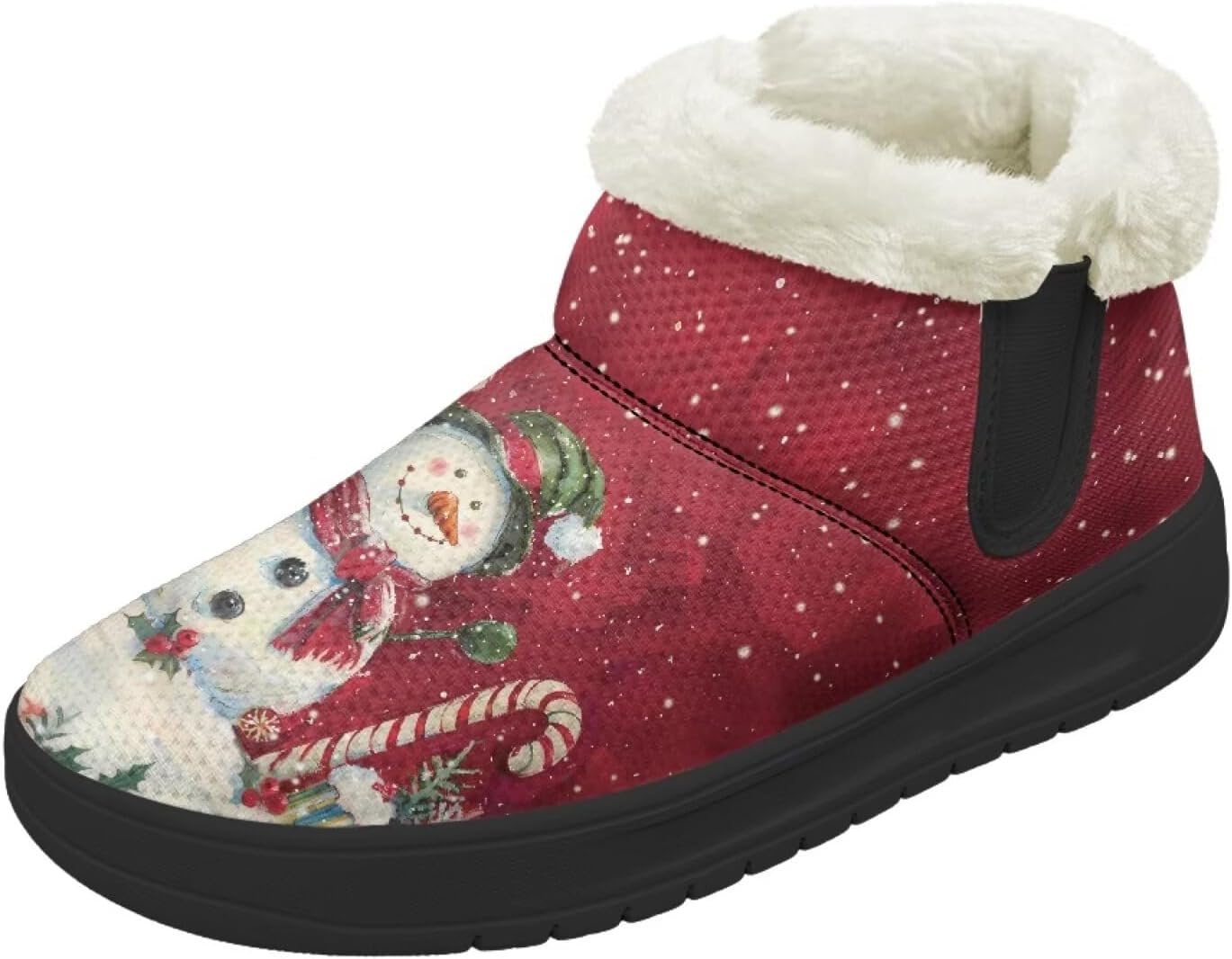 

Рождественские снежные ботинки Forchrinse для женщин и мужчин, зимние теплые ботильоны, удобные, с легким надеванием, походные ботинки, рождественская обувь, Christmas Snowman Print