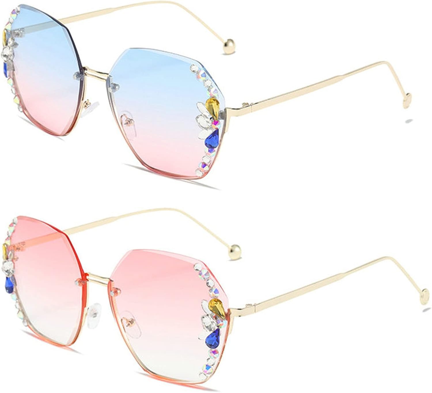 

Willochra — большие солнцезащитные очки с крупными стразами, женские, металлические, модные, без оправы, квадратные, для пляжа, лета, вечеринки с бриллиантами, 2pcs-blue Pink&pink