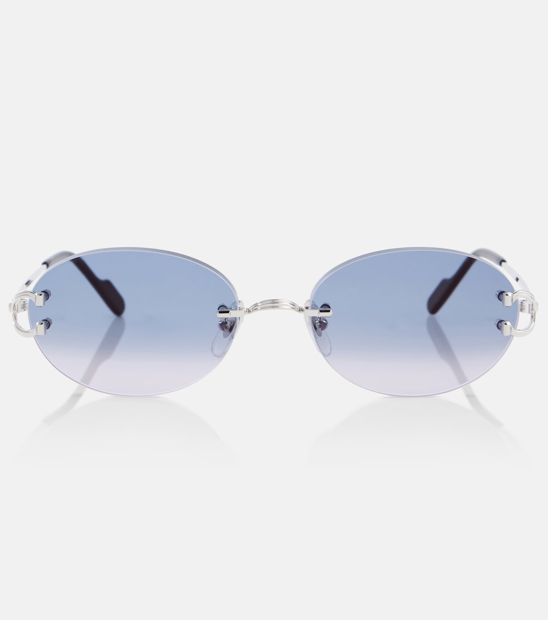 

Классические овальные солнцезащитные очки C De Cartier Cartier Eyewear Collection, Silver-Silver-Blue