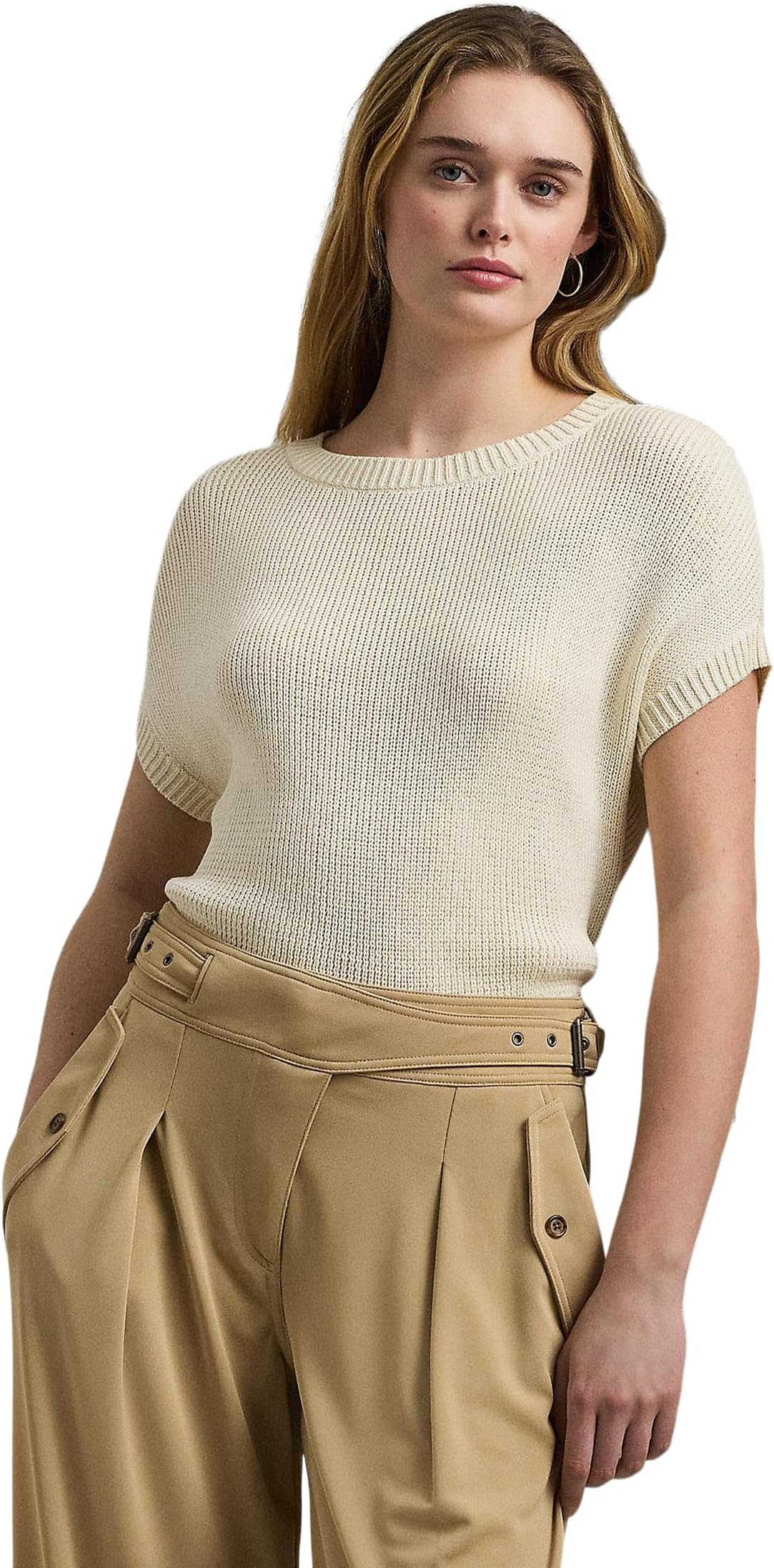 

Свитер Lauren Ralph Lauren Rib-Knit Short-Sleeve Sweater, цвет Mascarpone Cream