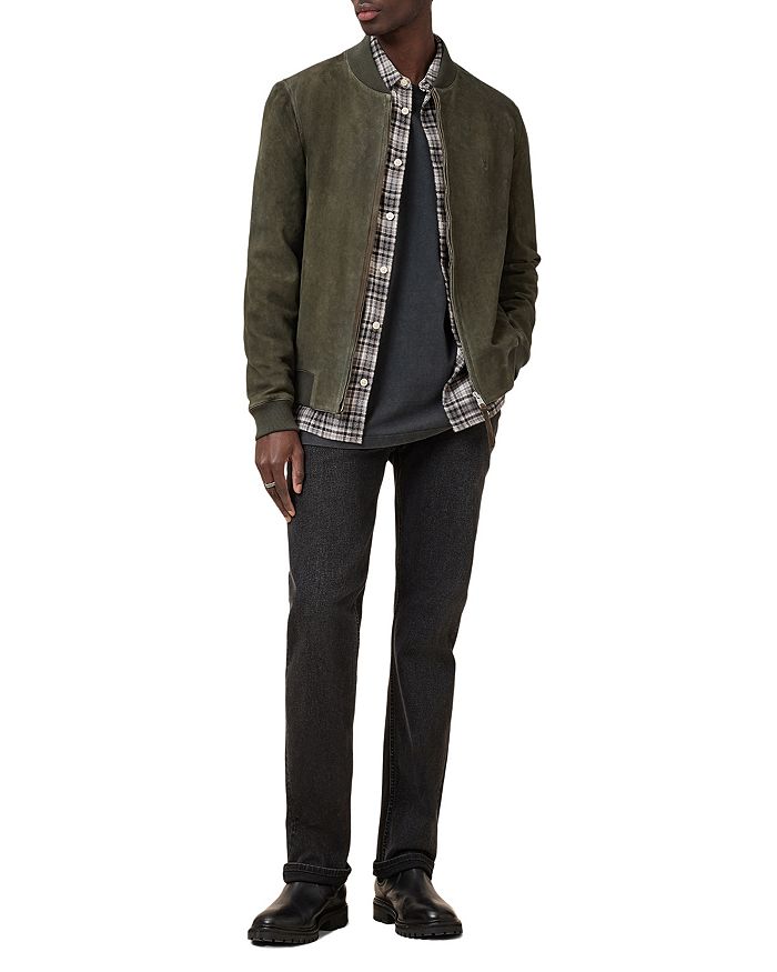 Бомбер Buckley Regular Fit из вощеной козьей замши ALLSAINTS, зеленый — фото 2