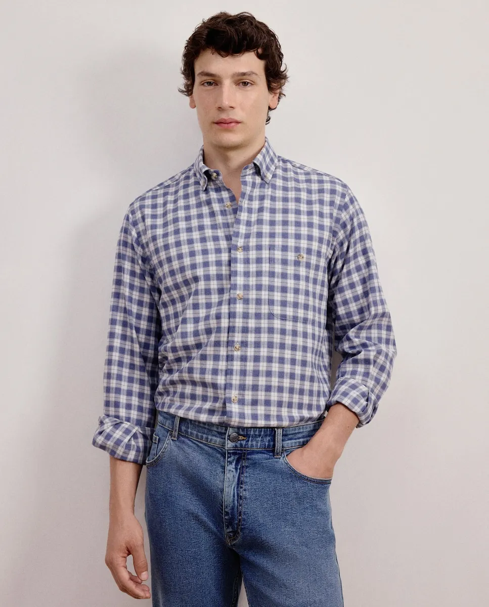 

Рубашка с длинным рукавом из ткани виллела в клетку, классический узор Dustin, синий