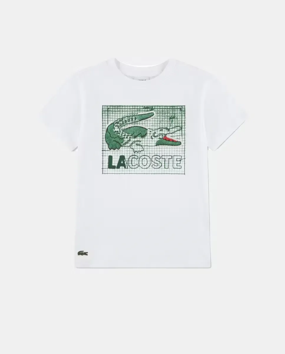 Текстурированная графическая футболка Lacoste, белый