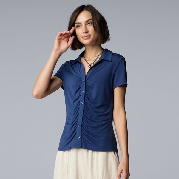 

Женская рубашка с рюшами спереди Simply Vera Vera Wang, цвет moonbeam blue
