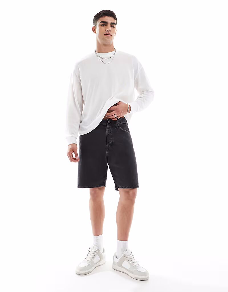 

Свободные джинсовые шорты Jack & Jones Tony черного цвета с потертостями