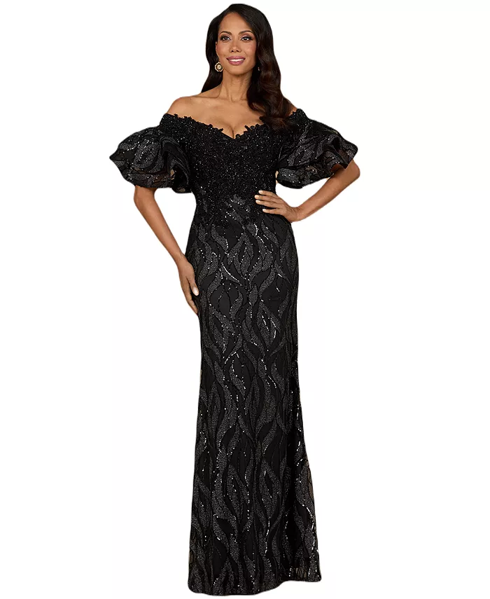 

Женское платье Illusion Neck с длинными расклешенными рукавами Lara, черный