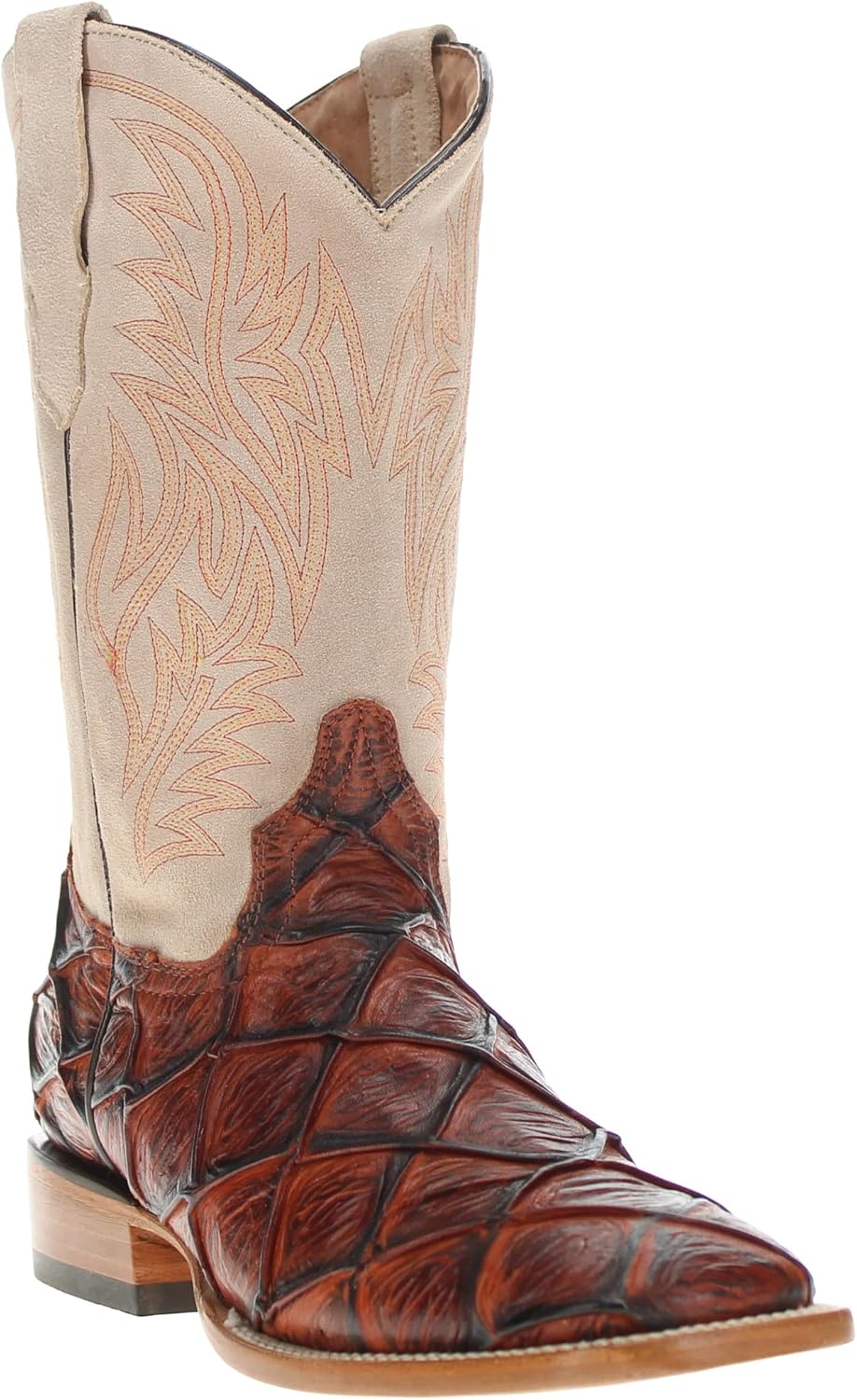 

Мужские ковбойские сапоги Vaccari Malik из натуральной кожи с принтом рыбы пираньоны с широкой квадратной носовой частью, Cognac