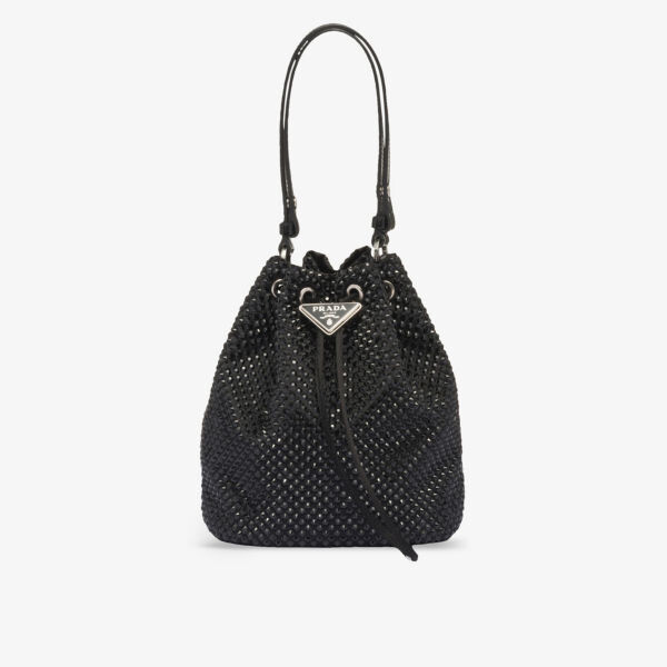 

Миниатюрная атласная сумка на плечо, украшенная кристаллами Prada, черный