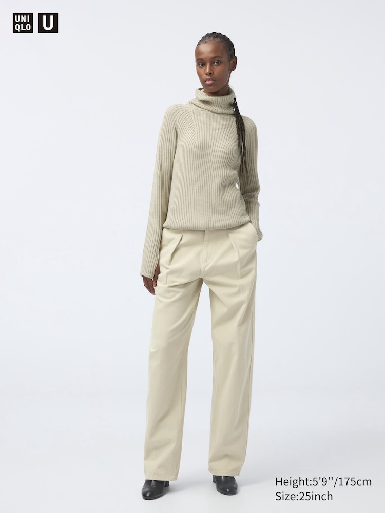 

Джинсовые плиссированные брюки длинные Uniqlo, цвет 31 бежевый