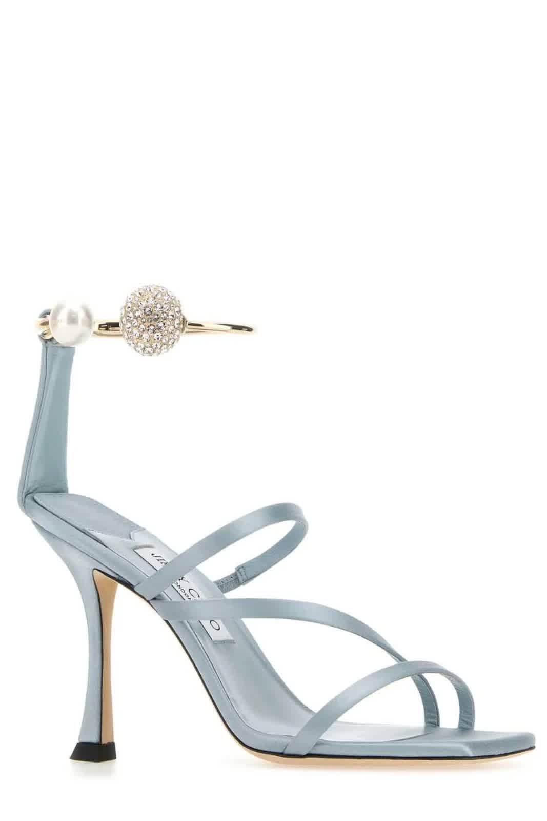 Джимми Чу Оттилия 90 Сандалии с ремешком из кристаллов и жемчуга Jimmy Choo, синий — фото 2