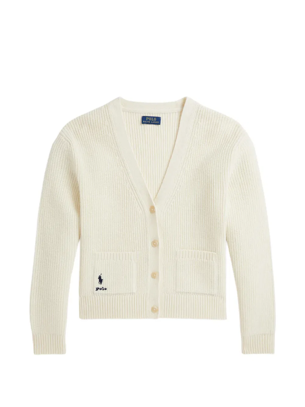 Кардиган в рубчик с вышитым логотипом Polo Ralph Lauren Kids, нейтральный