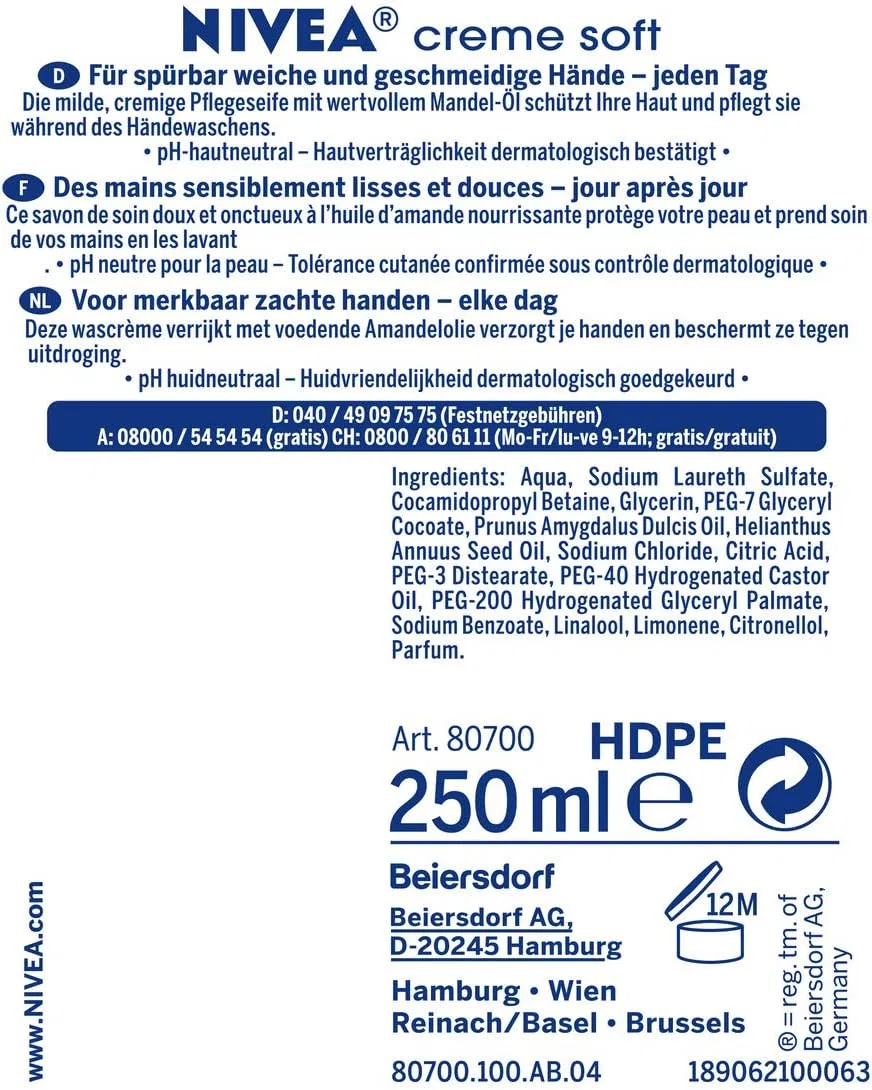 Крем-мыло Creme Soft Care от Nivea (12 x 250 мл) Beiersdorf — фото 2