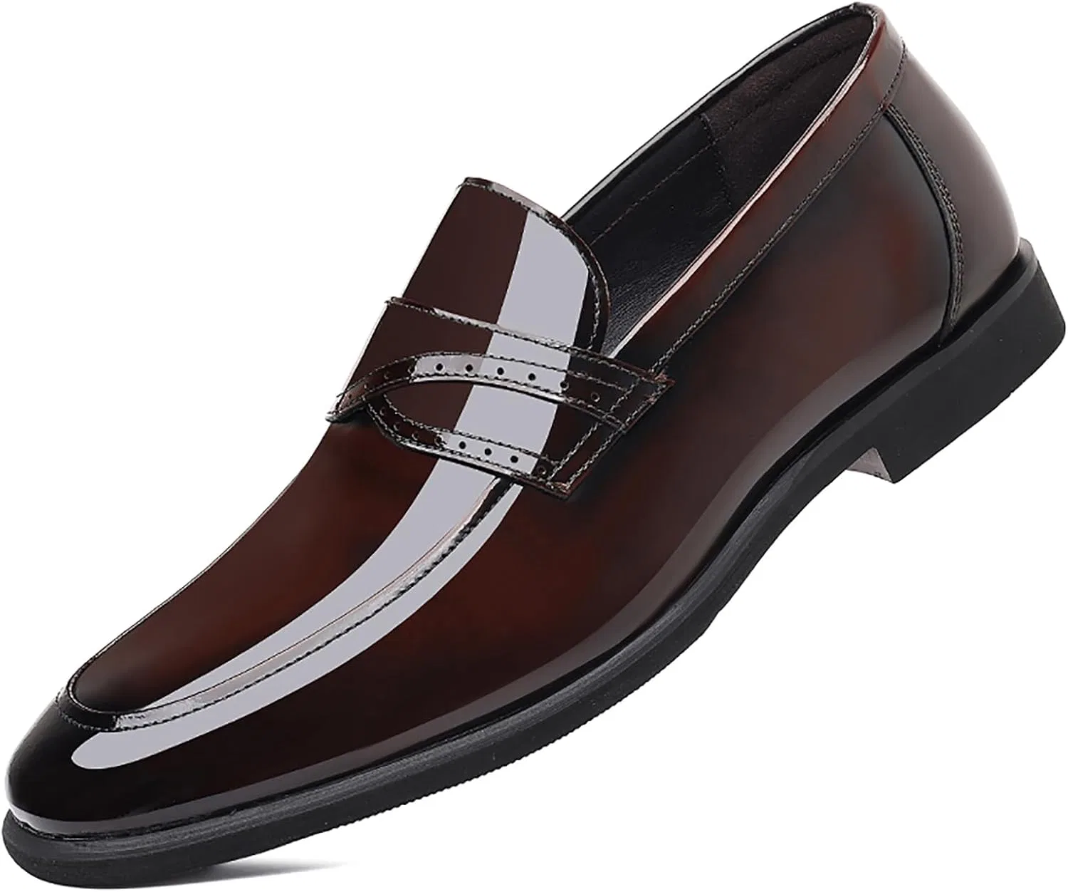 Лоферы кожаные, без бренда, модель Patent Leather Slip On Brogue Loafers, коричневый QEOSNBX