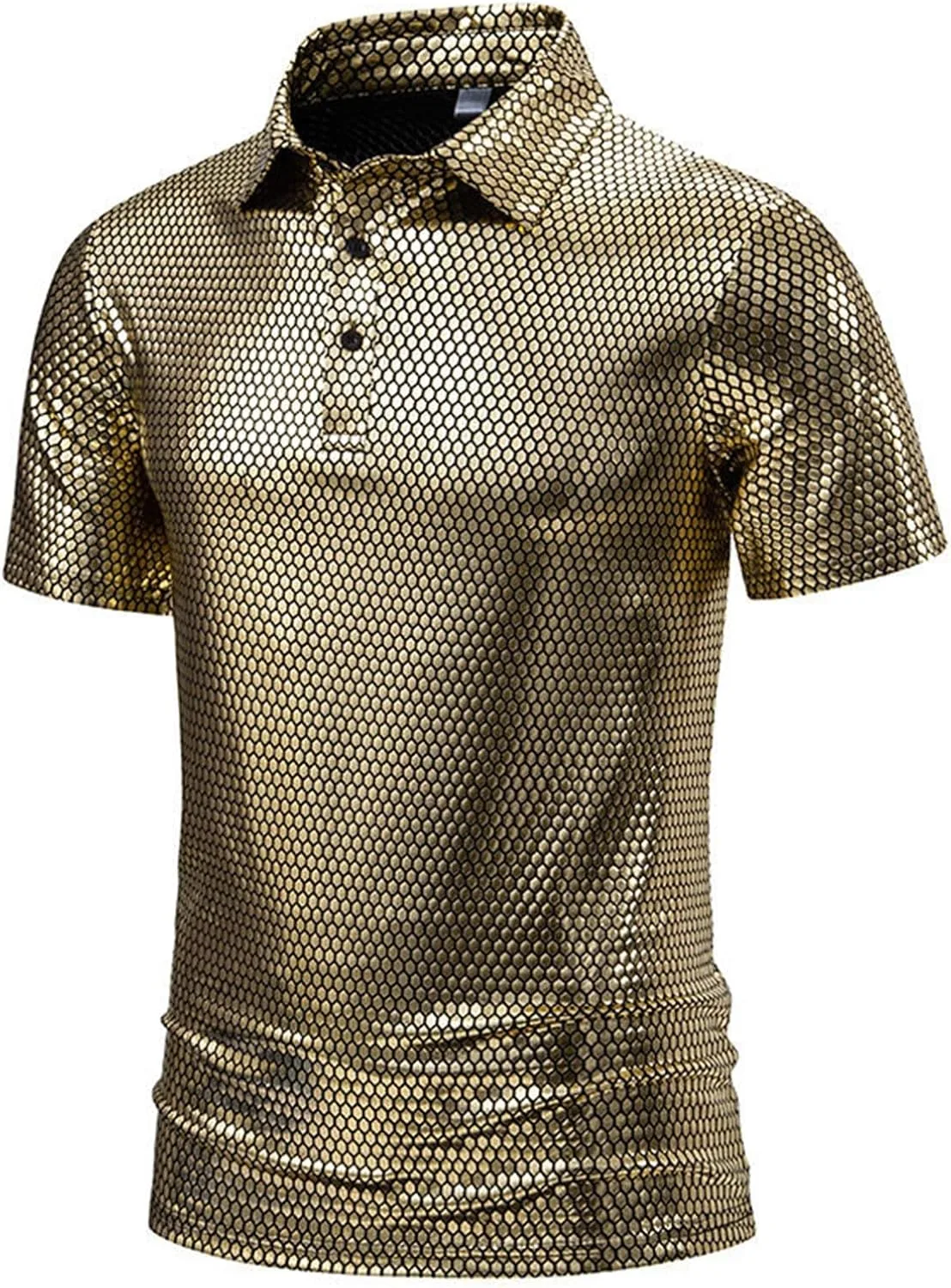 

Мужская поло с металлическим блеском и отложным воротником xoxingysm