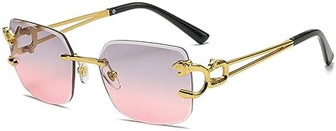 

Квадратные солнцезащитные очки без оправы для женщин, ретро-очки с изображением головы гепарда для мужчин, летние вечеринки, защита от ультрафиолета UV400 MTZJH, C04 Gold Grey Pink