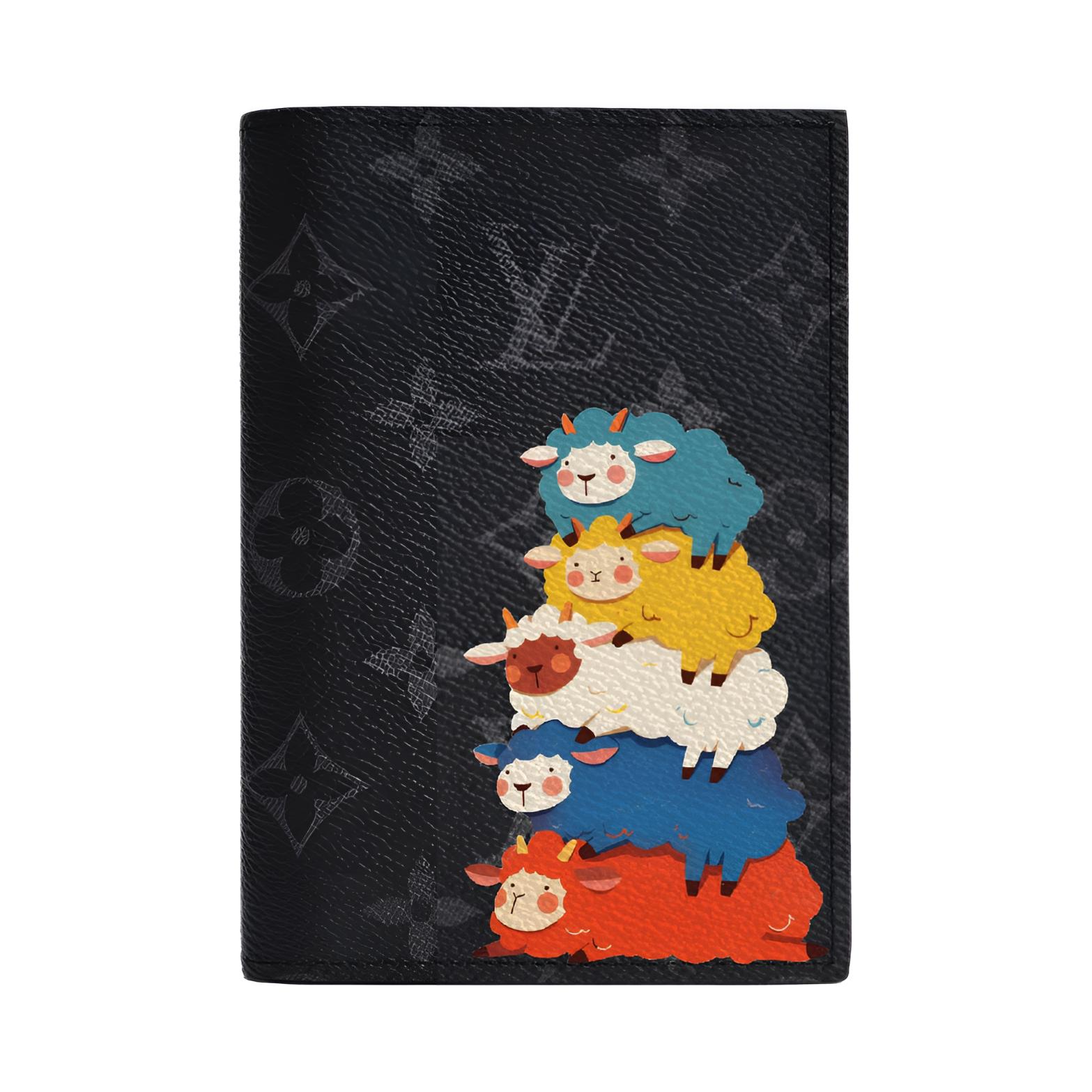 

LOUIS VUITTON Кожаный паспортник для мужчин черный серый, Sheep