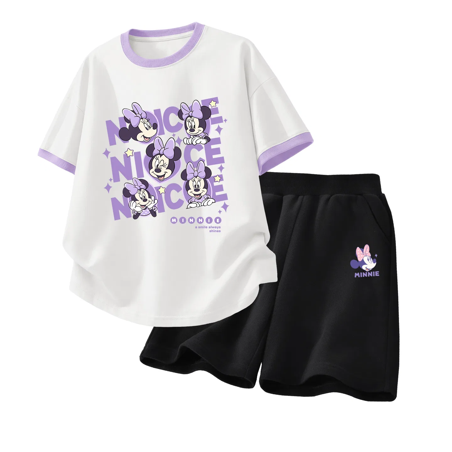 Детский спортивный костюм Casual Sportswear 2 Piece Set Disney, Di Flower Knot Minnie White Purple+Di Knot K Black
