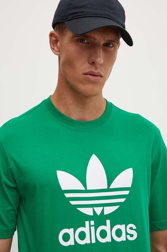 Хлопковая футболка с изображением трилистника adidas Originals, зеленый — фото 4