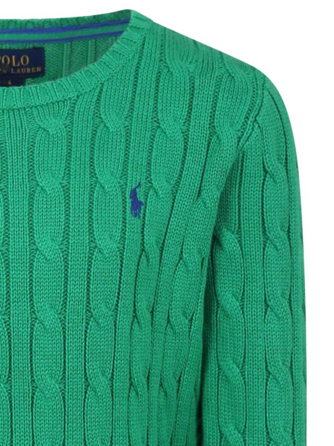 POLO RALPH LAUREN KIDS свитер из хлопка с косичной вязкой, зеленый — фото 3