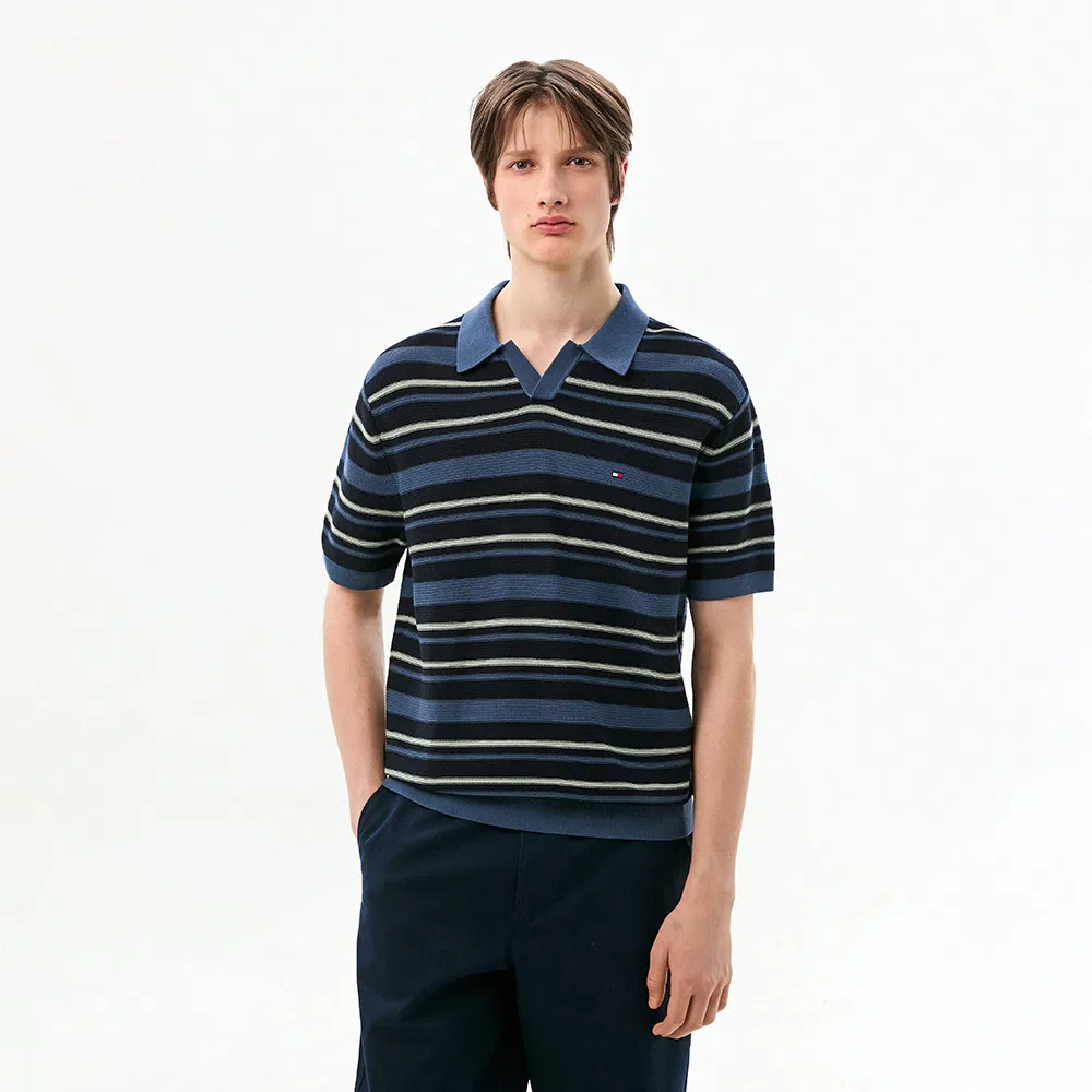 Мужское поло в полоску Paper Touch синее от Tommy Hilfiger