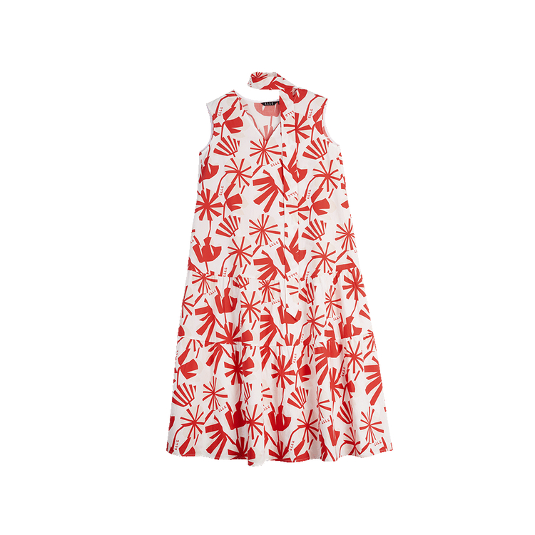 

ELLE Женское платье без рукавов с красным цветочным принтом, V-образный вырез, тонкое, средней длины