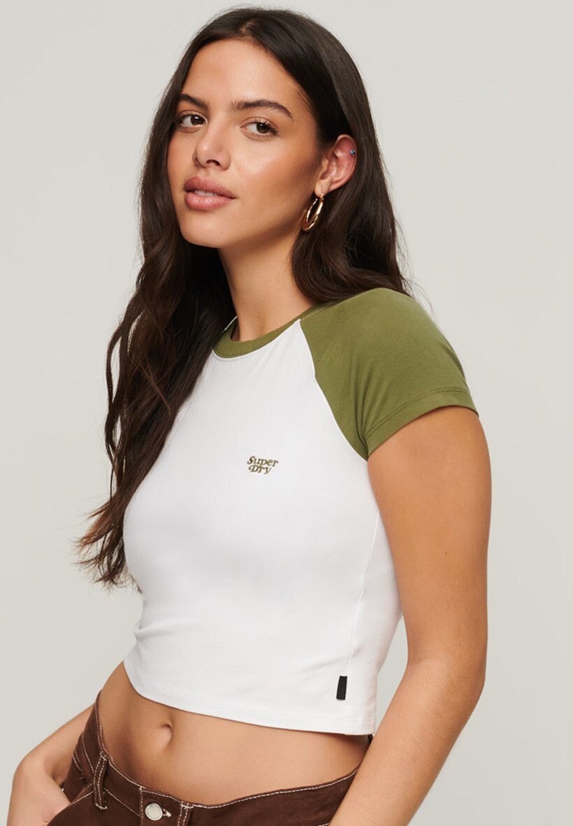 

Футболка с принтом CROP BASEBALL Superdry, цвет optic olive khaki