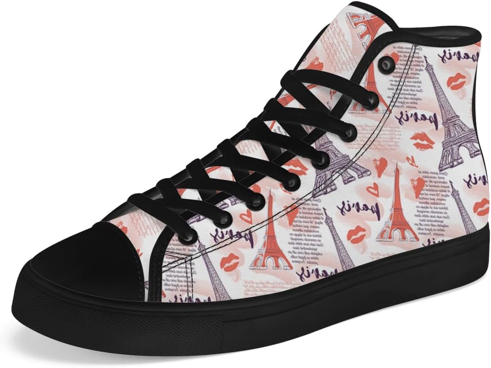 

Мужские и женские высокие кеды с канвой с изображением Эйфелевой башни, шнуровкой и повседневным стилем Chebing, красный
