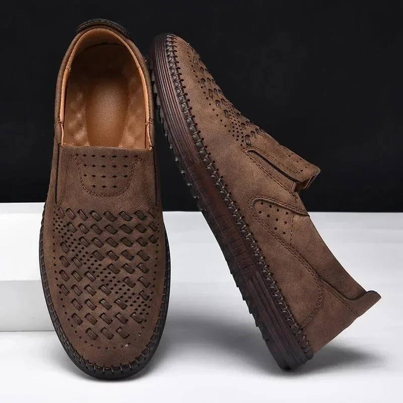 Мужские лоферы дышащие Adhdyuud, модель Perforated Loafers, коричневый — фото 4