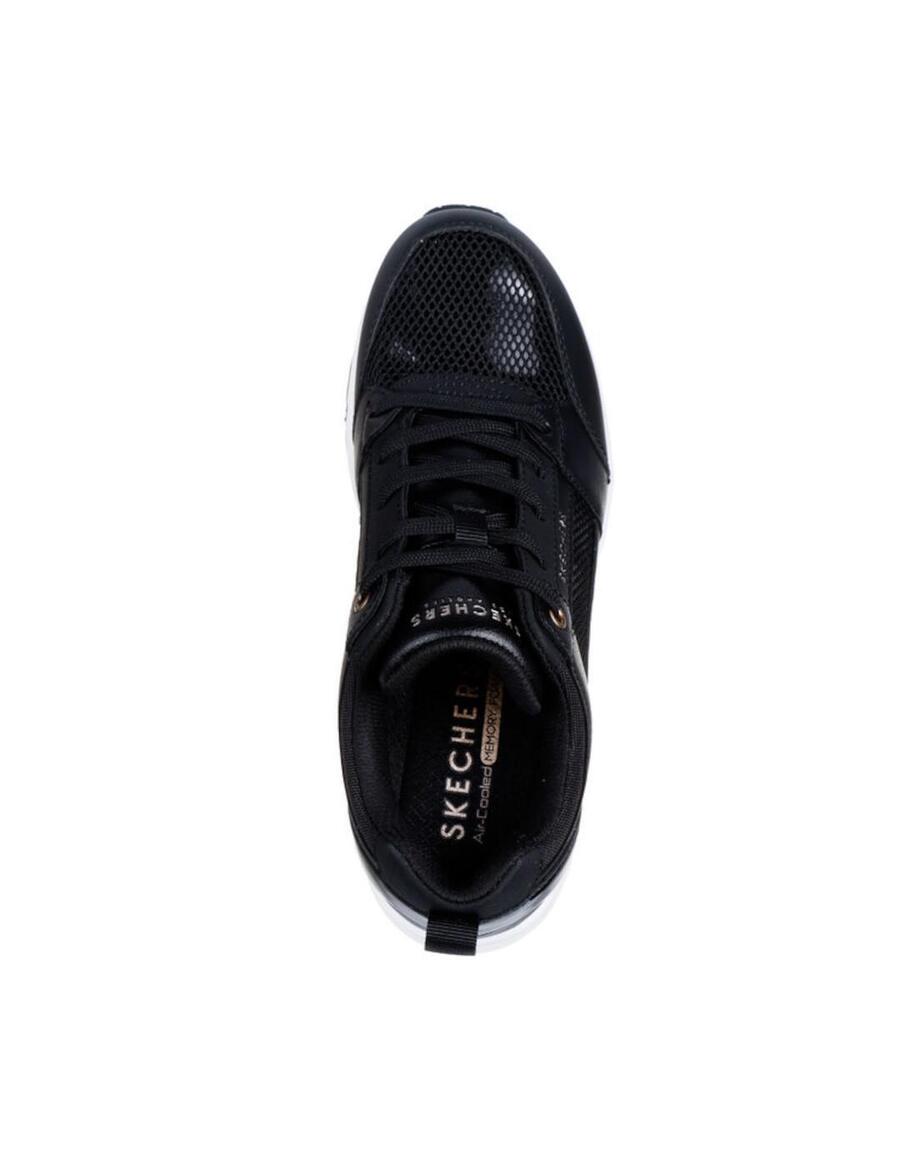 Женские кроссовки Skechers Uno на танкетке черного цвета. — фото 4