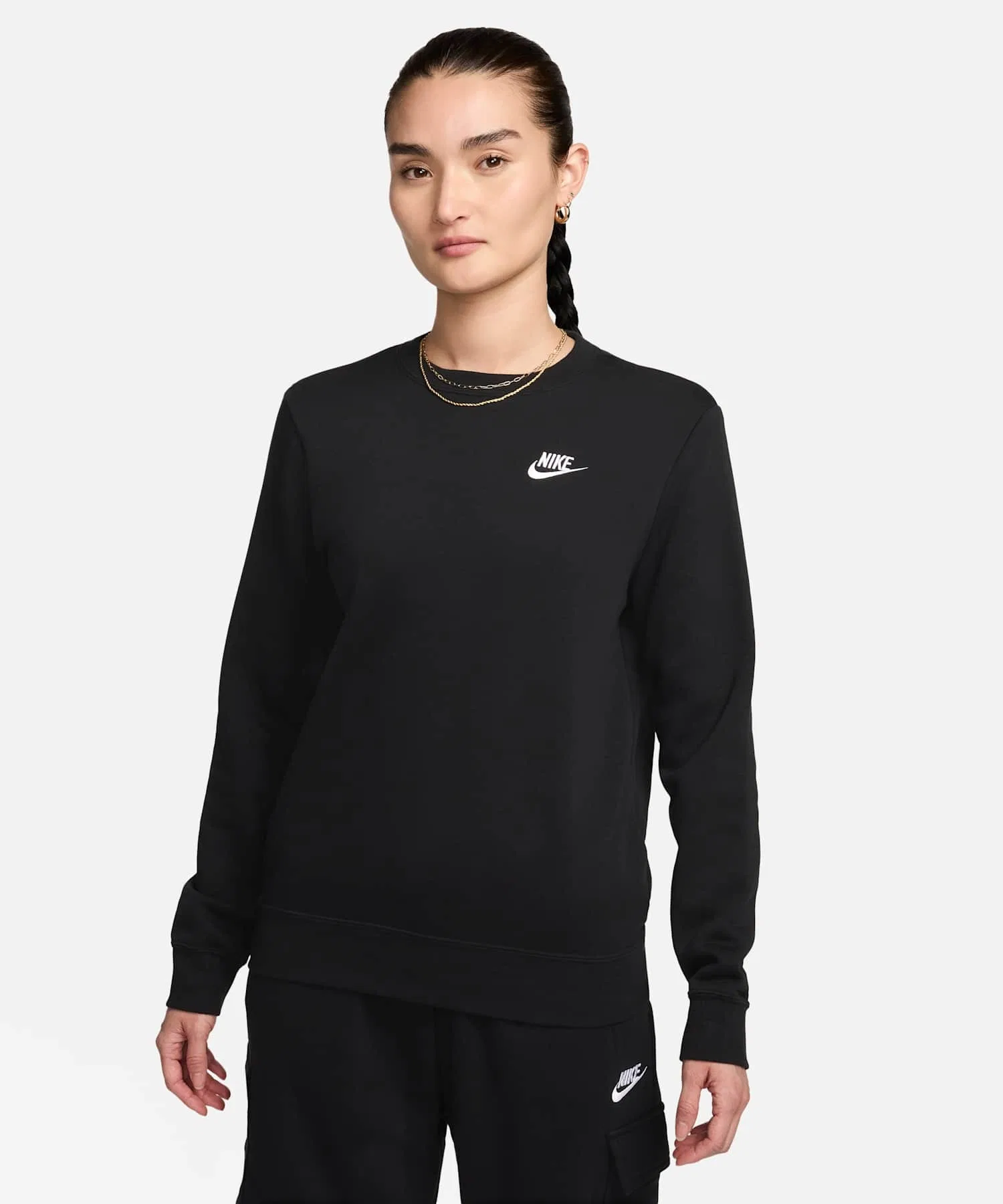 Женская толстовка Nike Sportswear Club Fleece с круглым вырезом DQ5474-010, черная.