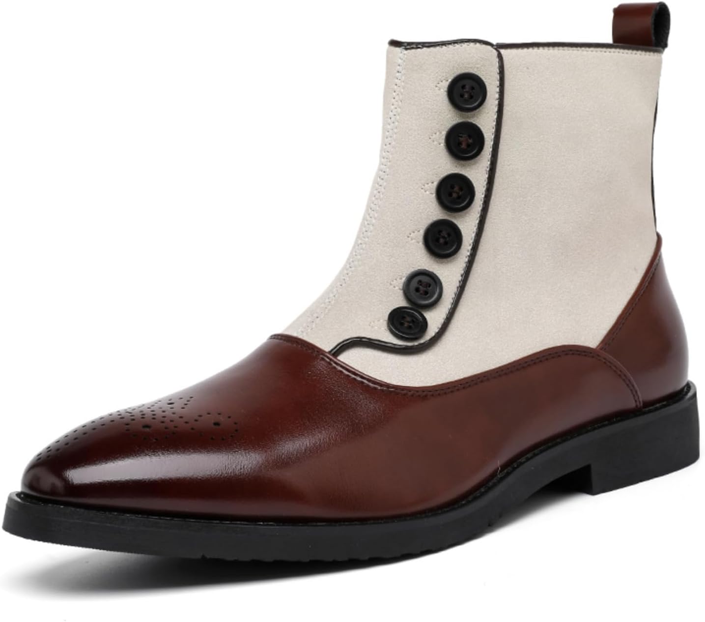 

Мужские ботинки челси из замши и кожи с пуговицами и боковой молнией, двухцветные ботильоны-броги, идеально подходящие для свадебного наряда, делового стиля, выпускного вечера и смокинга Lshwcift, белый/коричневый