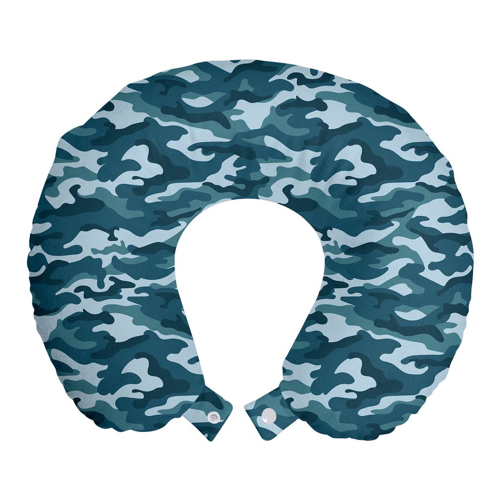 

ABAKUHAUS Camo Travel Pillow Подушка для шеи, камуфляжные цвета океана, пенопластовые дорожные принадлежности для самолета и автомобиля, 30x30 см, синий, серый, голубой