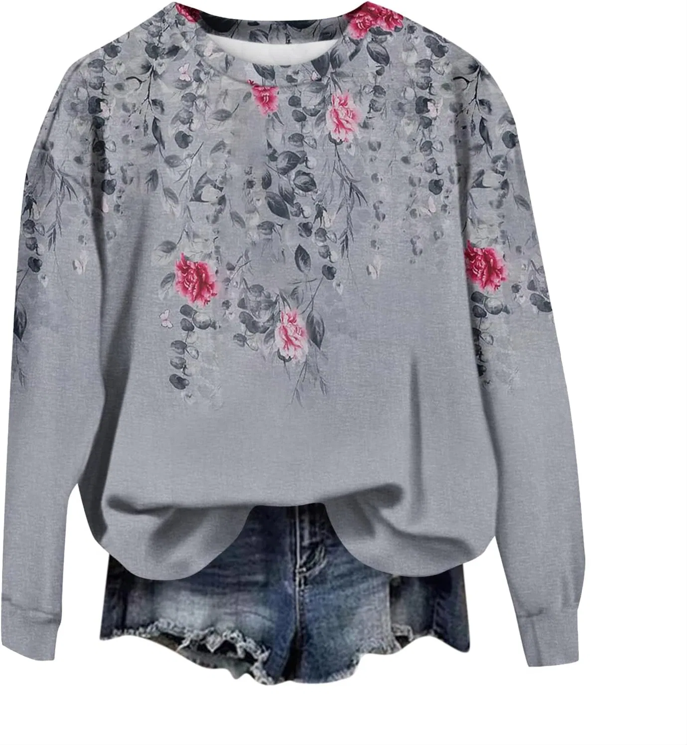 Свитшот женский оверсайз с круглым вырезом, 2-gray